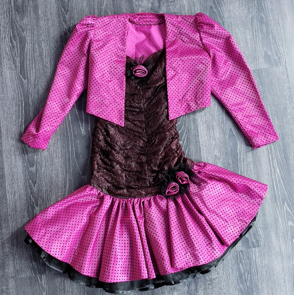 Vintage 80s magenta formal dress with bolero